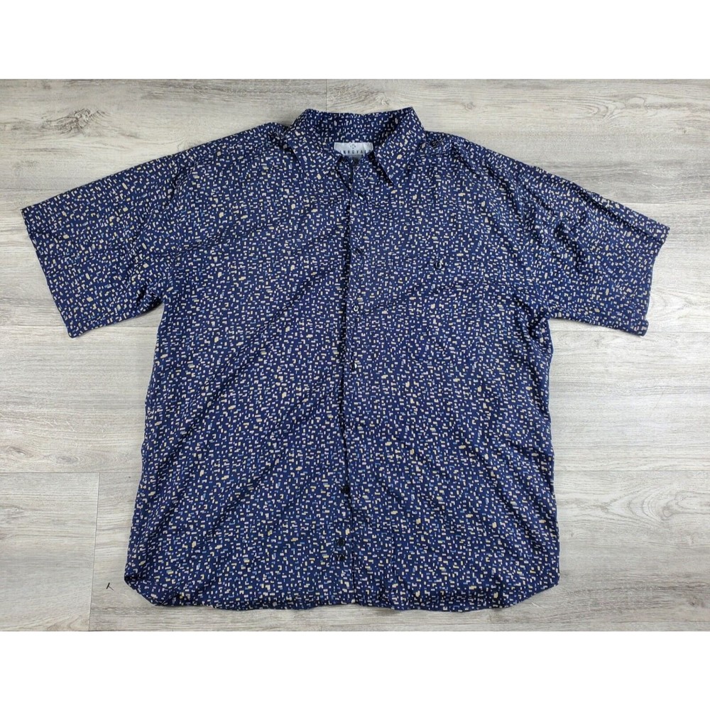 Rinnovato Men's Button Up Shirt Size Large 100% Silk Short Sleeve Navy Yellow